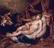 Hendrick Goltzius Danae receiving Jupiter as a shower of gold. oil